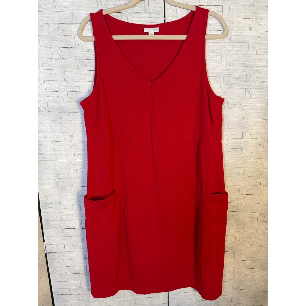 J Jill women’s sleeves dress Red knit pockets TradMom casual cozycore coastal 